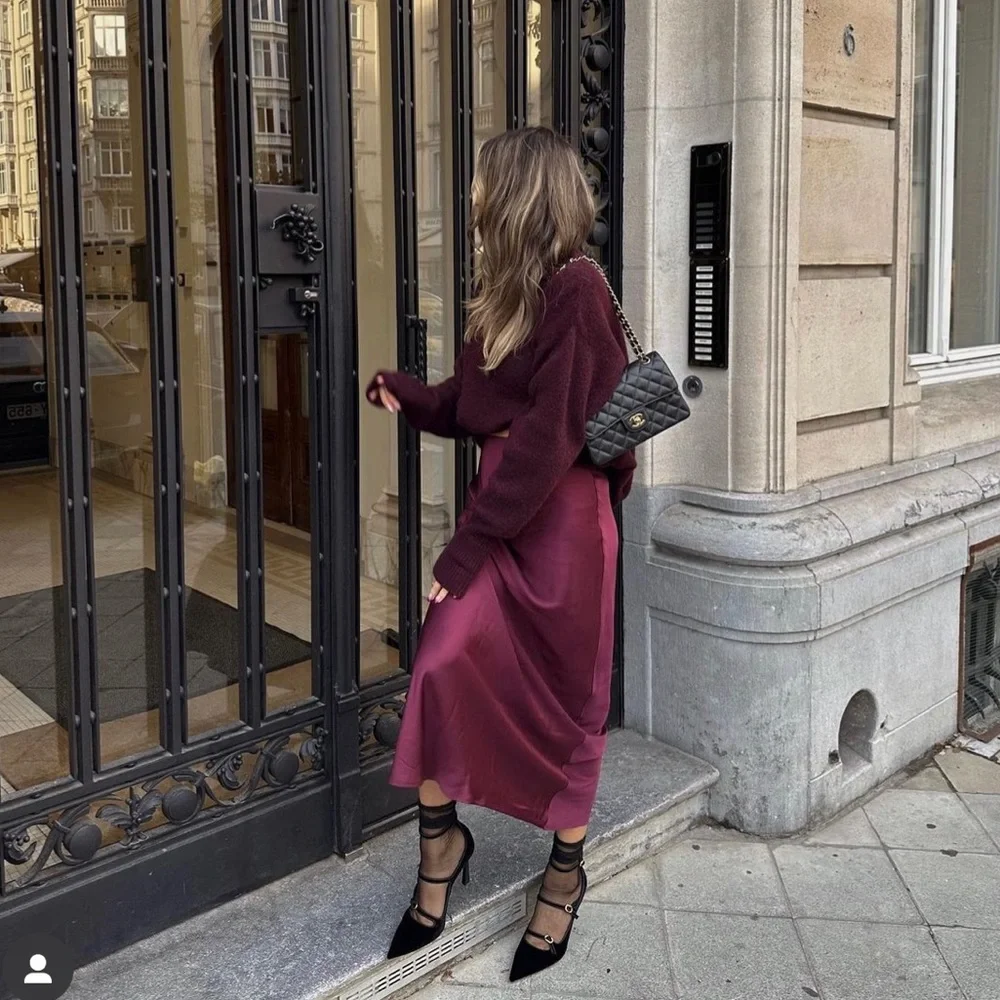 ZARA SATIN EFFECT LONG/ MAXI SKIRT - Picture 9 of 15